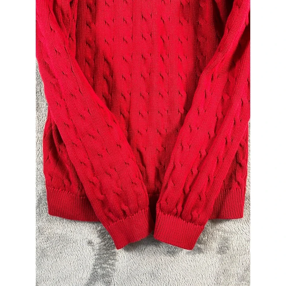 Lauren Ralph Lauren Active Cardigan Sweater Womens Medium Red Crest Cable Knit - Picture 5 of 11